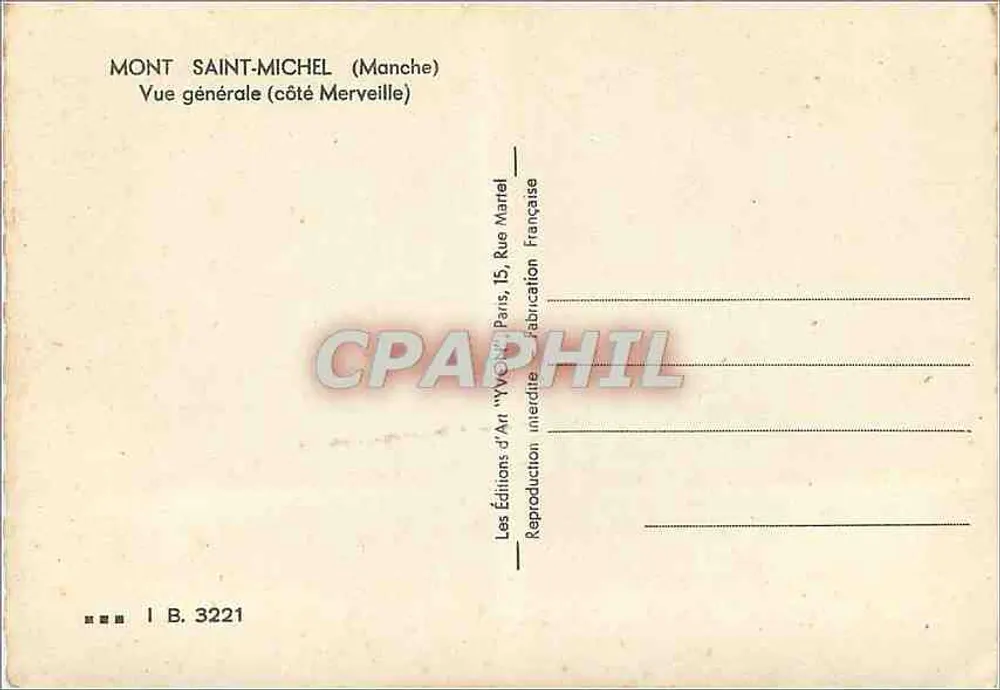 Mont Saint-Michel — Vue générale (côté Merveille) — Les Éditions d'Art WYCOCH, Paris - Verso