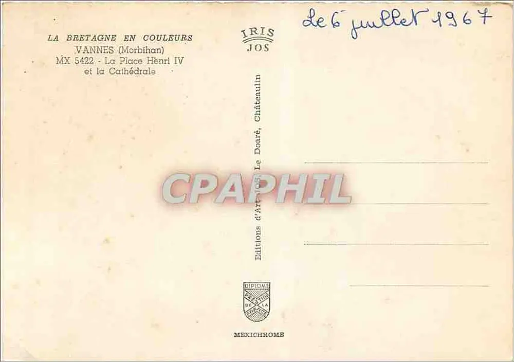 Place Henri IV und die Kathedrale — Vannes (Morbihan) — Editions d'Art JOS - Rückseite