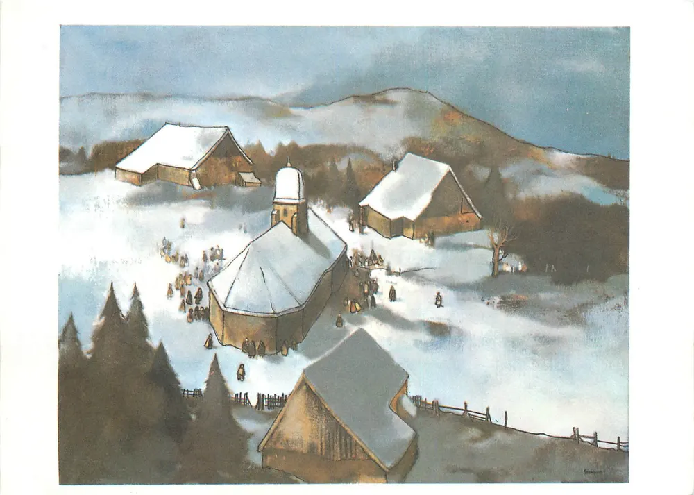 Igreja nevada — desenho de Jean-Claude Bourgeois — para UNICEF - Frente