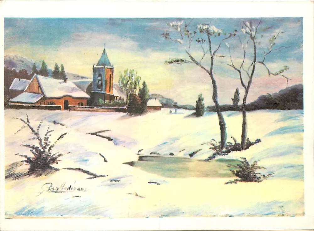 Paysage d'hiver — peinture à l'huile — Geneviève Barbedienne (n°1418) - Recto