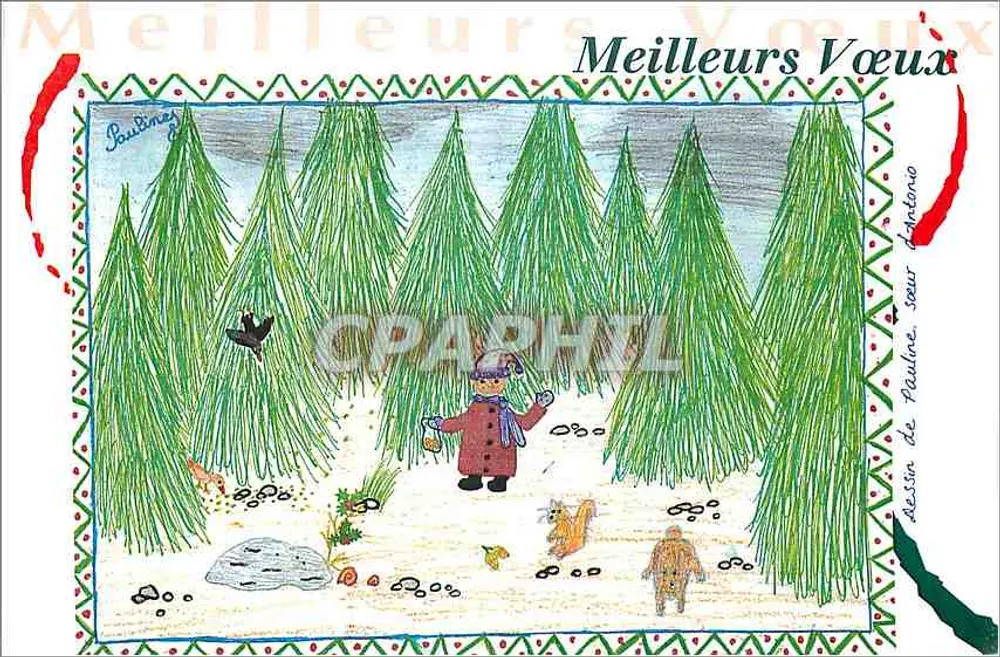 Floresta de inverno — Melhores Votos — desenho de Pauline, sob Antonio - Frente