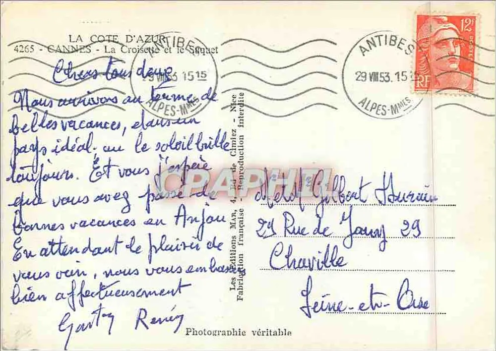 Cannes - La Croisette et le Sququet — Les Éditions Françaises - Imprimerie Interdite - Verso