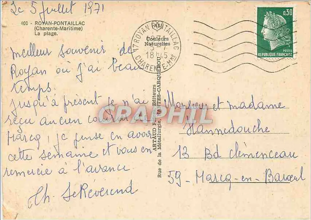 Royaumont — praia animada — editor Artaud Frères, n°401 - Verso