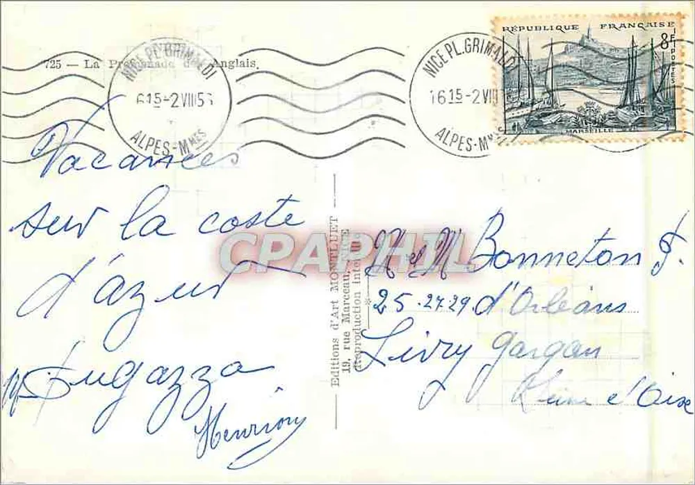 Vista da Costa Azul — Cannes — Edições d'Art Moullet - Verso