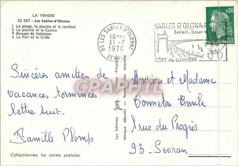Les Sables-d'Olonne — plaża, basen, port i kasyno — Les Éditions Finistère - Rewers