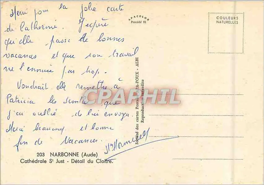 Catedral de San Justo — Detalle del Claustro — Société des cartes Postales PA-POUX - Reverso