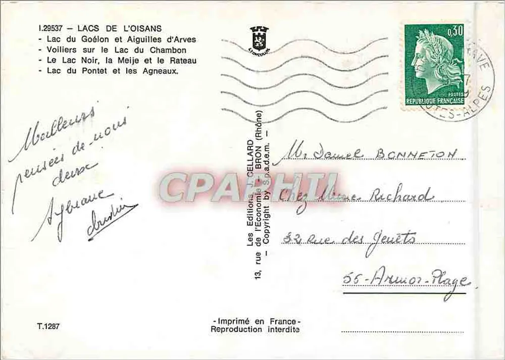 Lacs de l'Oisans — Les Éditions J. Cellard, n° I.29537 - Verso