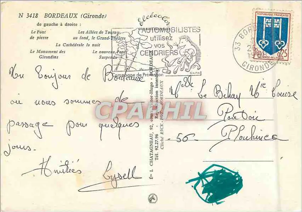 Bordeaux — Lembrança de Bordeaux — Editora Elée, n° 3418 - Verso