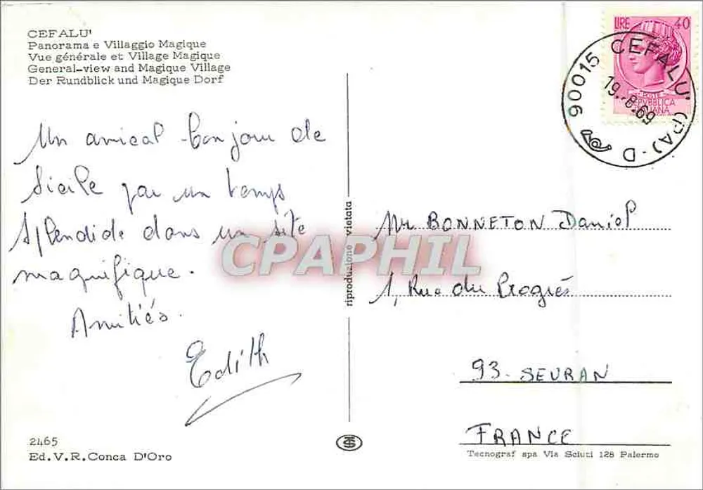 Cefalù — Allgemeiner Blick und Zauberort — Verlag V.R. Conca D'Oro - Rückseite