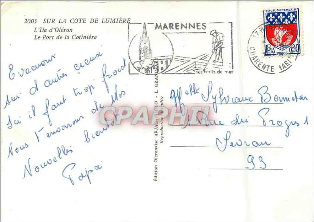 La Cotinière — Oleron — Edição Arjaz Photo - Verso