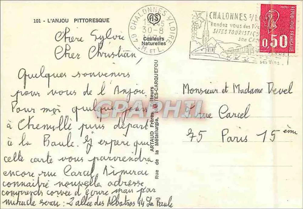 L'Anjou pittoresque — carta postal ilustrada com 12 vistas de castelos e locais — editor Artaud Frères, n°101 - Verso