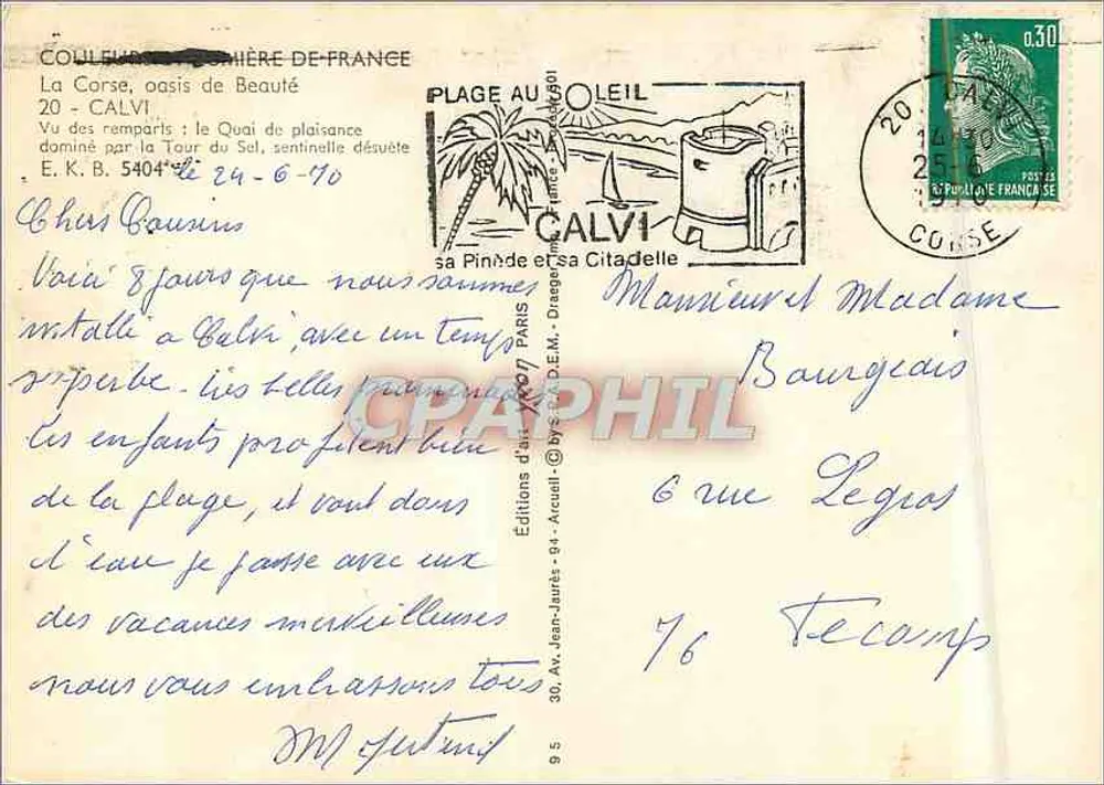 Calvi — Blick auf die Mauern und den Promenadenhafen, dominiert von der Salzturm — Éditions d'air, Paris - Rückseite