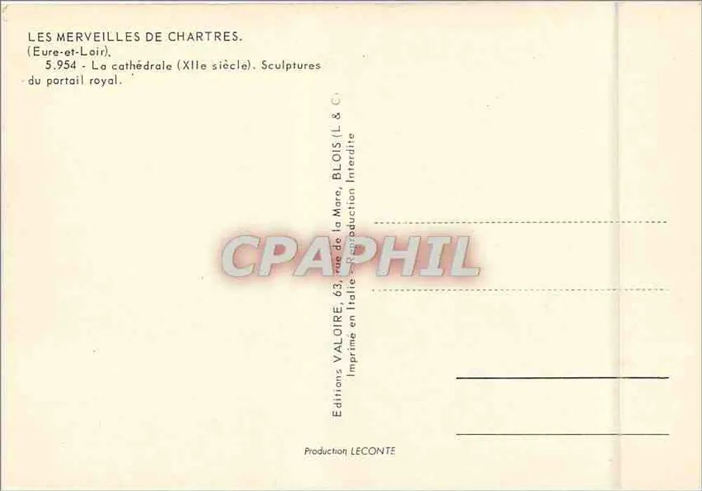 Esculturas do portal real — Catedral de Chartres — Editor Valoire, n°5.954 - Verso