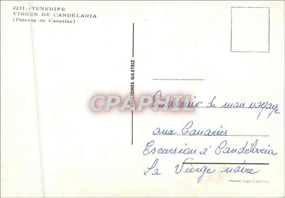 Virgen de Candelaria — Patronne des Canaries — Éditions Gasteiz n°2211 - Verso