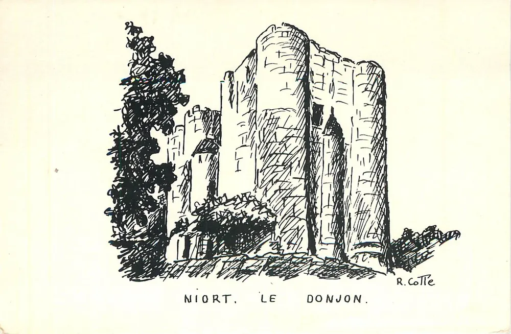 Niort, o Castelo — desenho de R. Cotte - Frente