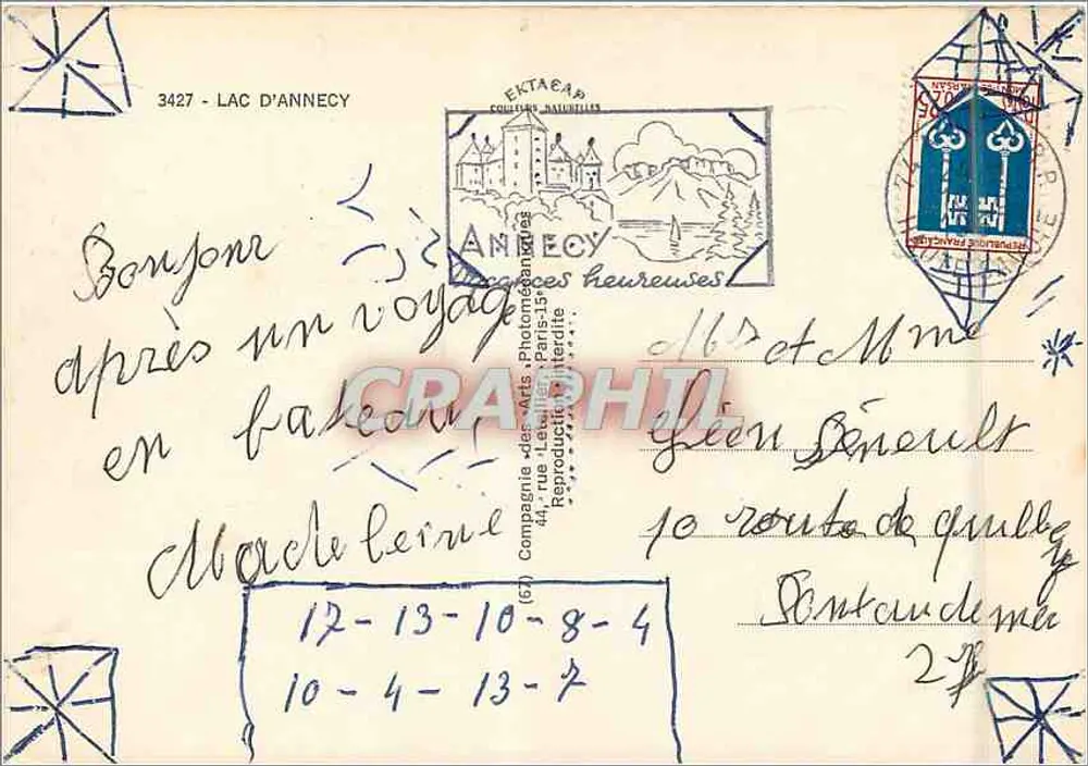 Lago d'Annecy — Carte postale illustrée — Compagnie des cartes, photographies et lithographies - Verso