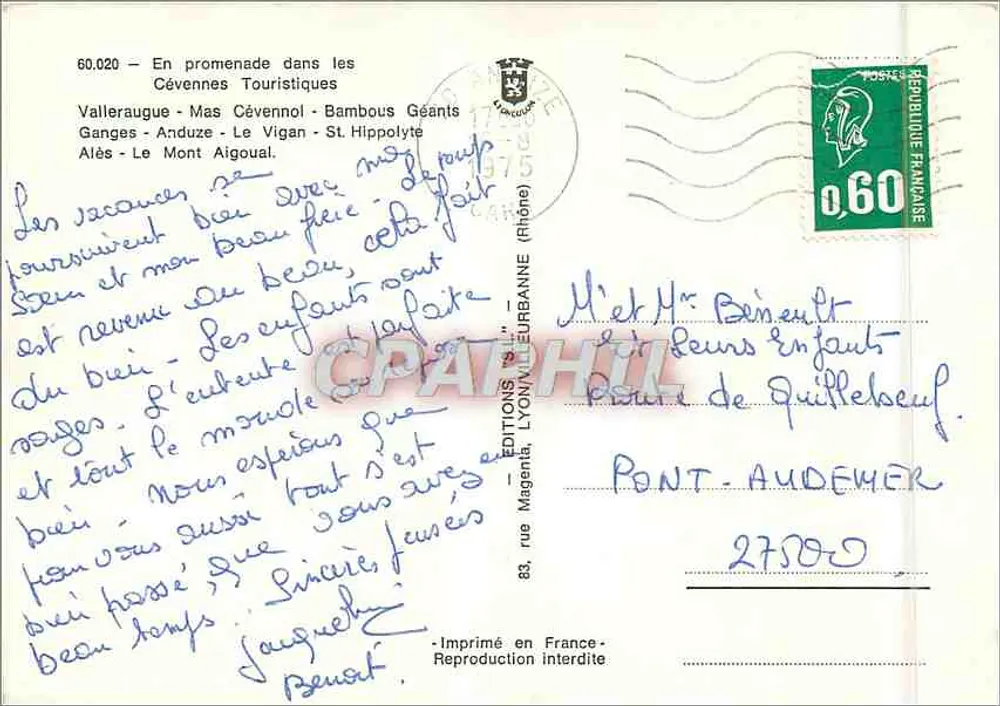 Cévennes Turísticas — Éditions Lyon-Meurbanne, n°60.020 - Verso