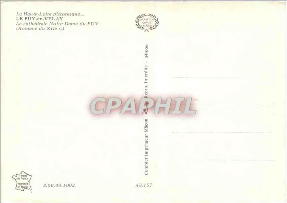 Catedral N.D. do Puy — Puy-en-Velay — Impressor Combier - Verso