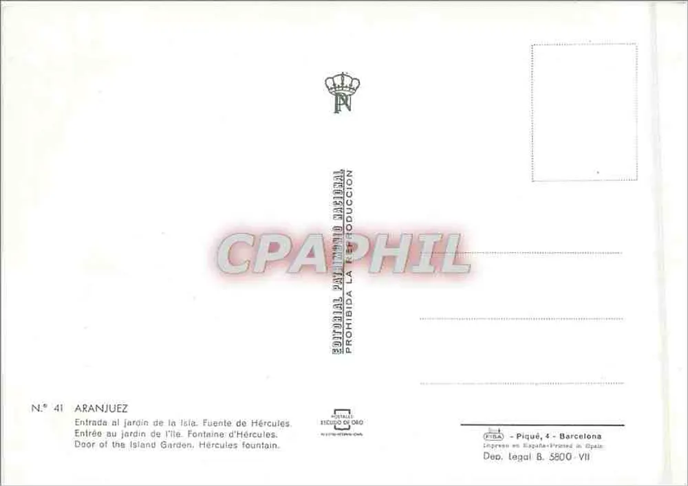 Aranjuez — Eingang zum Garten der Insel. Fontäne des Herkules — Editorial Príncipe de Asturias, N° 41 - Rückseite