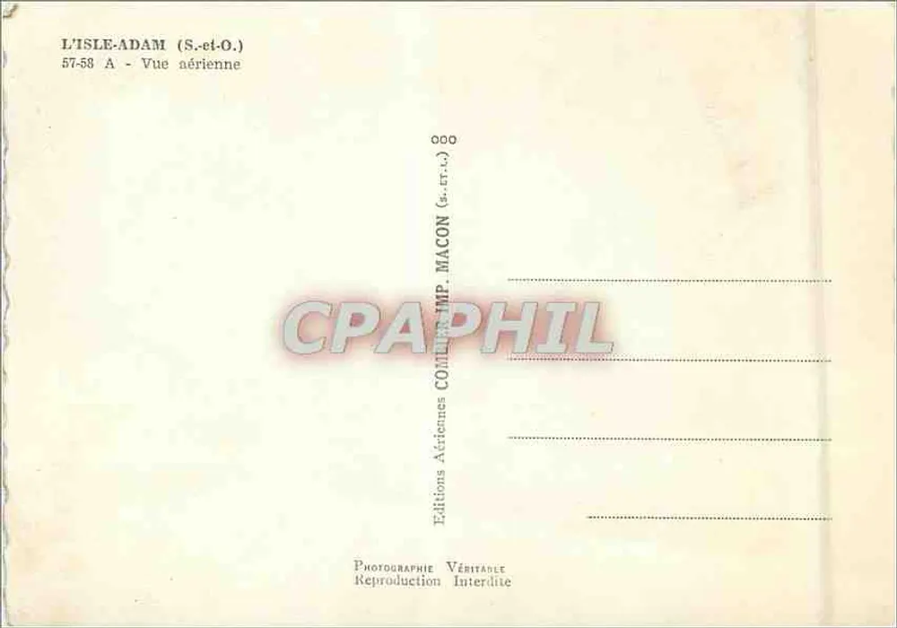 L'Isle-Adam (S.-et-O.) — Vista aérea — Éditions Aériennes Collin, Mâcon, n° 57-58 A - Verso