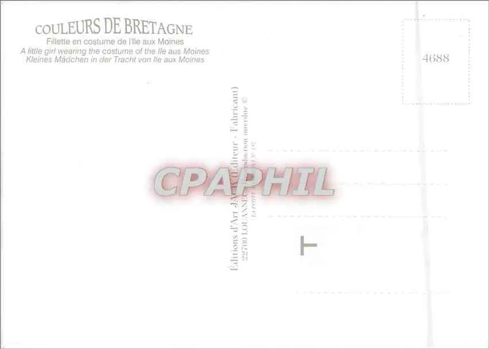 Fille en costume de l'île aux Moines — Bretagne — Éditions d'Art LOUANNE, n°4688 - Verso