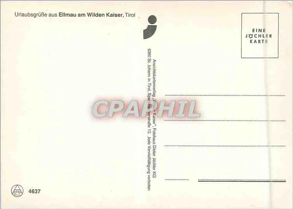 Ellmau — aldeia alpina aos pés do Wilder Kaiser — editor Jöchler KG, n° 4637 - Verso