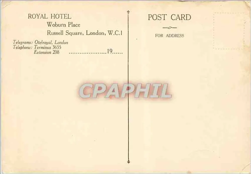Royal Hotel — Russell Square, London — éditeur inconnu, n° de série non visible - Verso