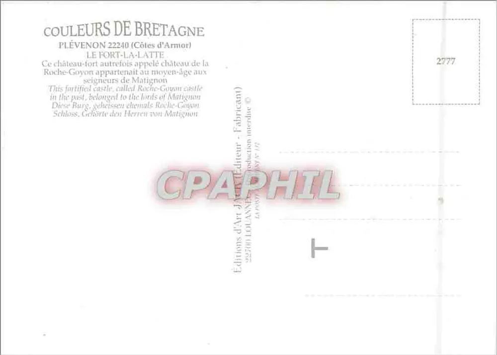 Fort La Latte — Côtes-d'Armor — Edições de Arte de Anjou - Verso