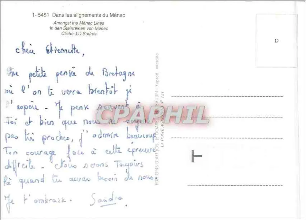 Alinhamentos do Ménec — Bretanha — Edições d'Artos, n° 1-5451 - Verso