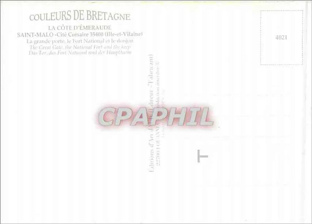 Saint-Malo — Cité Corsaire — Éditions d'Art d'Ille-et-Vilaine, n° 4021 - Verso