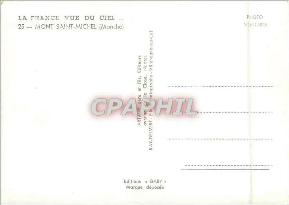 Mont Saint-Michel — Luftaufnahme — RAY DELVER et fils, Verleger - Rückseite