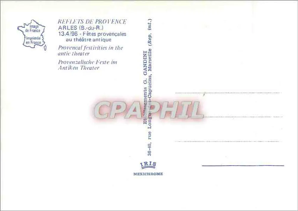 Arles — Provençalische Feste am antiken Theater — Verlag G. Gandini, Marseille - Rückseite