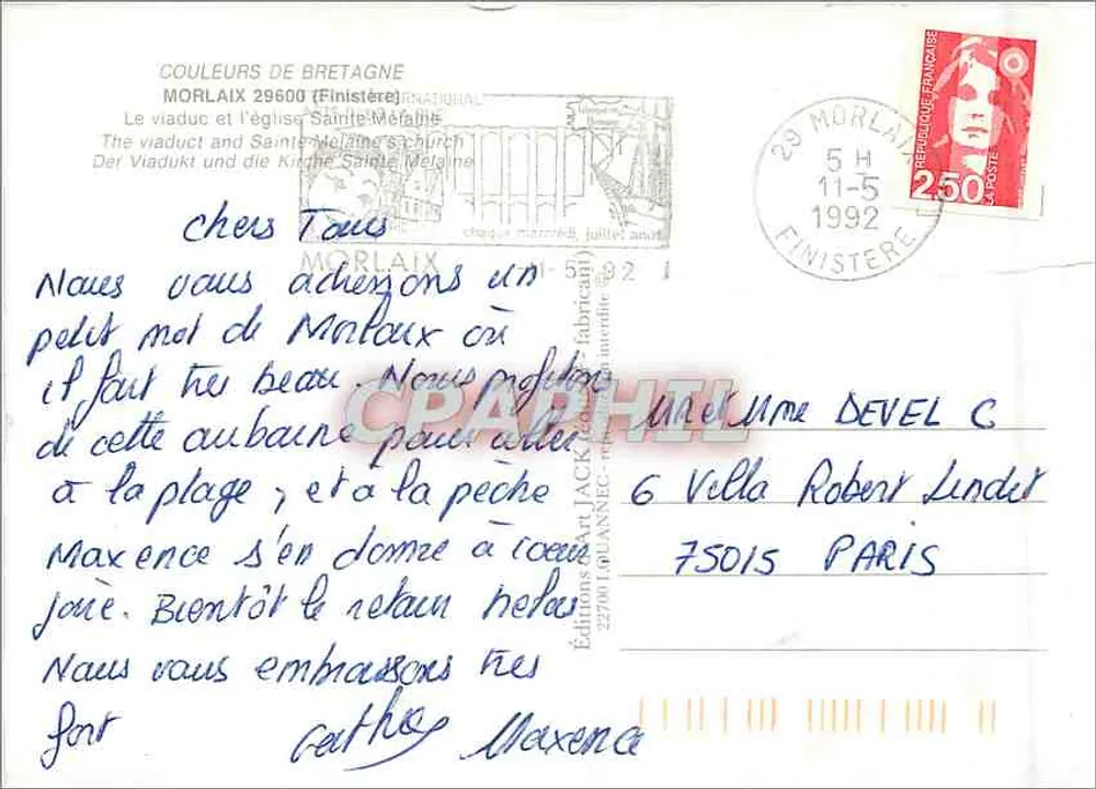Morlaix — Panoramablick mit Viadukt und Kirche — Art Jack Editions - Rückseite