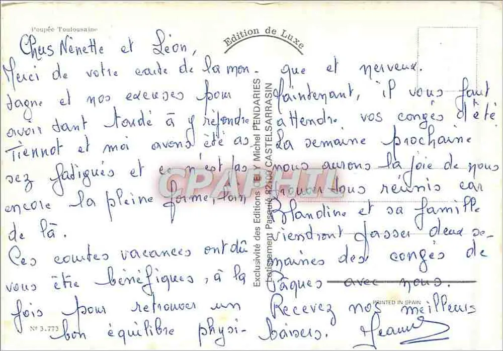 Um Poutou de Toulouse — Edição de Luxo, n° 3.773 — CELY - Verso
