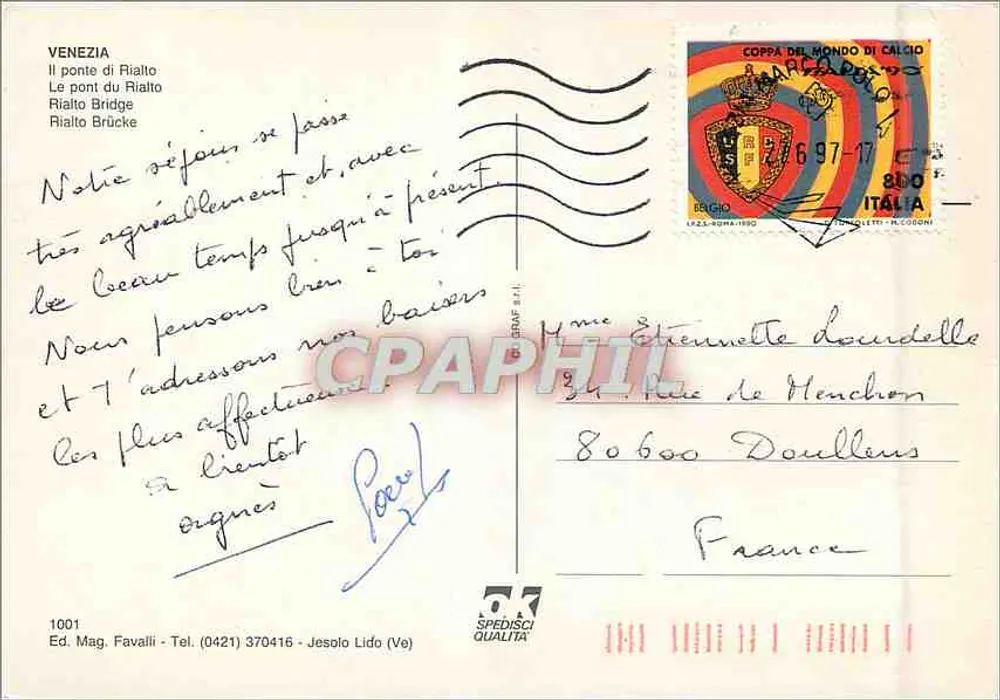 Veneza — Ponte Rialto — Ed. Mag. Favalli, n° 1001 - Verso