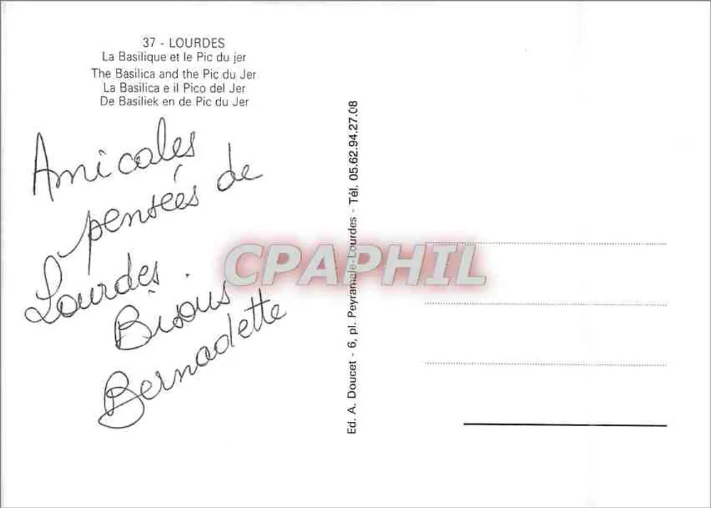 Lourdes — A Basílica e o Pic du Jer — Ed. A. Doucet - Verso