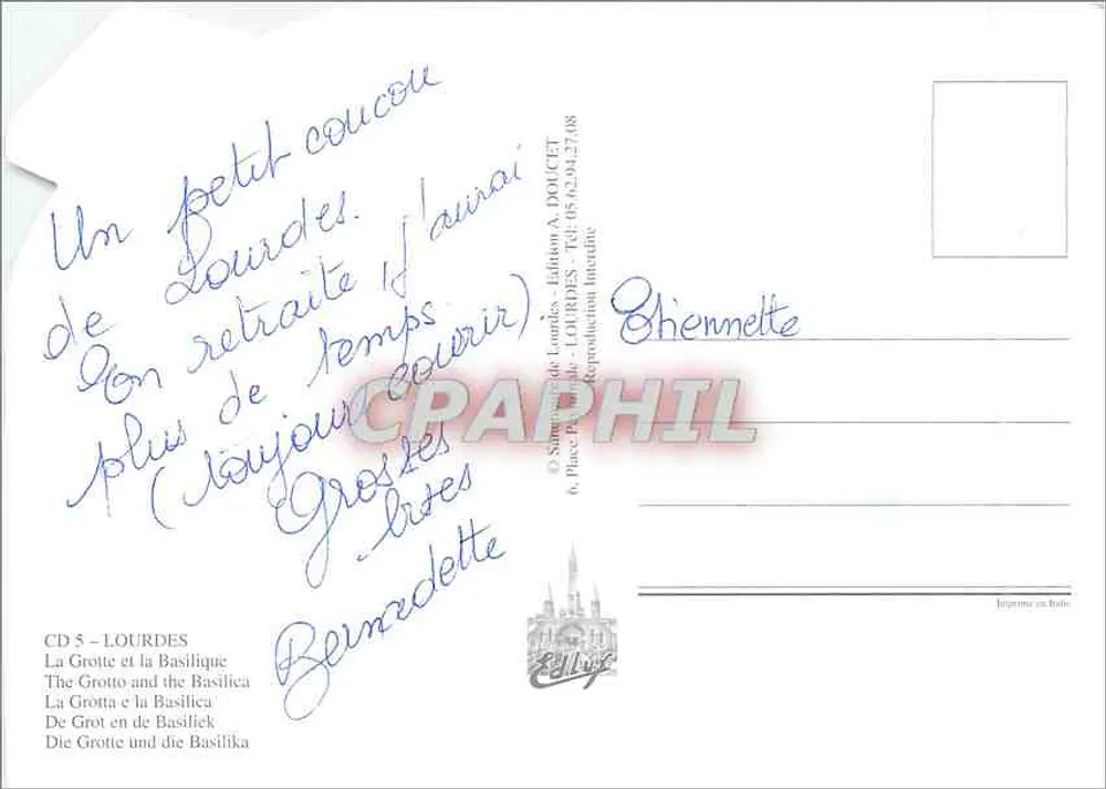 Lourdes — A Gruta e a Basílica — Edição A. DOUCET - Verso