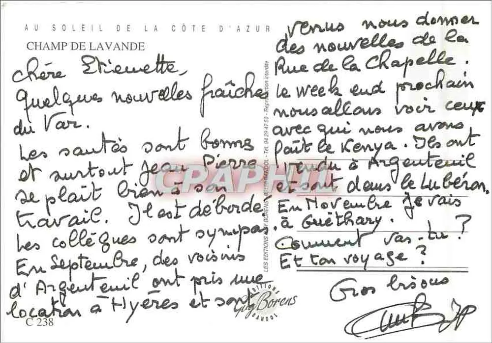Campo de lavanda — Provência — Edições Borens, n° C 238 - Verso