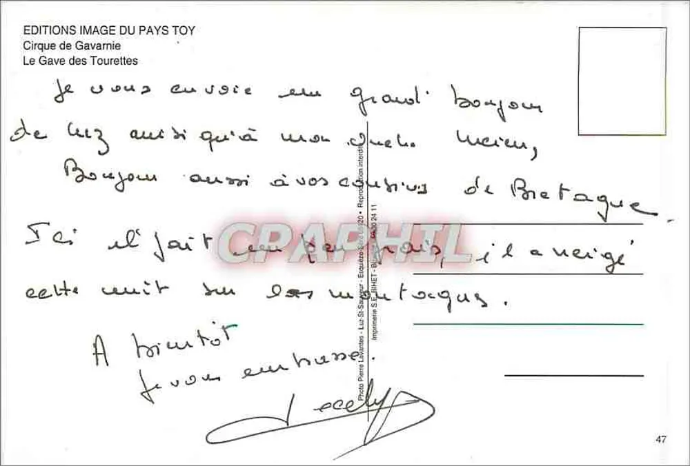Bilhete postal antigo Circo de Gavarnie — O Gave dos Tourettes — Edições Image du Pays Toy - Verso