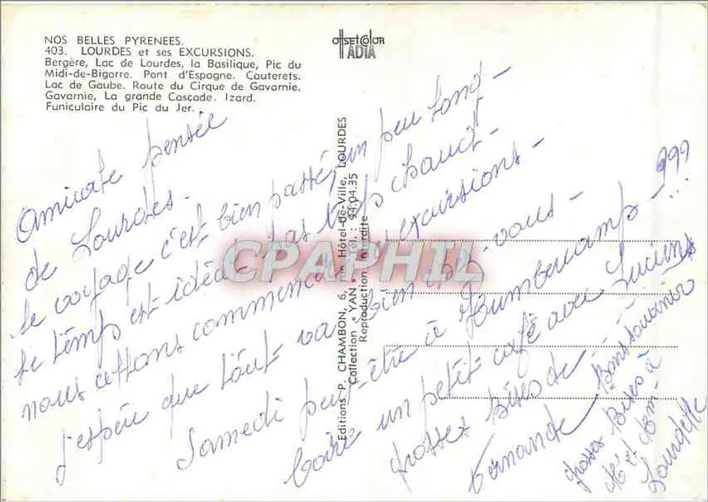 Lourdes e suas Excursões — Edições P. CHAMBON & YAN, n°403 - Verso