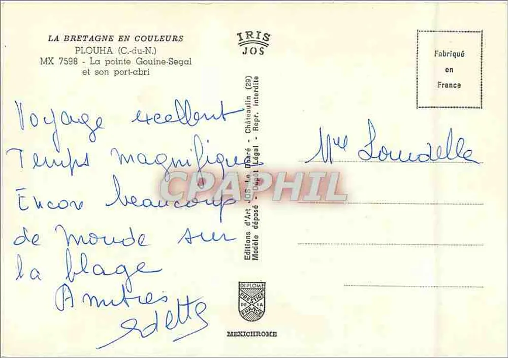 PLOUHA (C.-du-N.) — La pointe Gouine-Segal et son port-abri — Éditions d'Art JOS - Rückseite