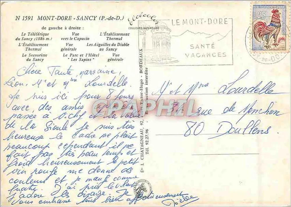Mont-Dore-Sancy — vista panorâmica — Éd. L. Chatagneau, n° 1591 - Verso