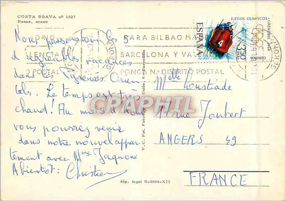 Costa Brava — Rosas, pôr do sol — V.C. Fot. Fabrégat n°1527 - Verso