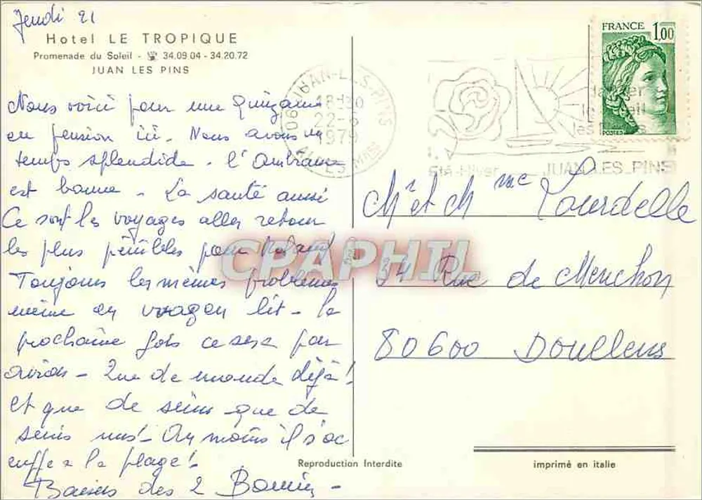 Hôtel Le Tropique — Juan-les-Pins — Verleger nicht sichtbar - Rückseite