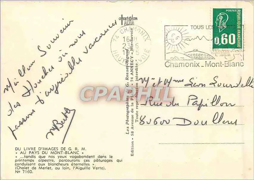 Alpine Landschaft — Chalet Merlet, Aiguille Verte — Les Photographies de G. R. M. - Rückseite