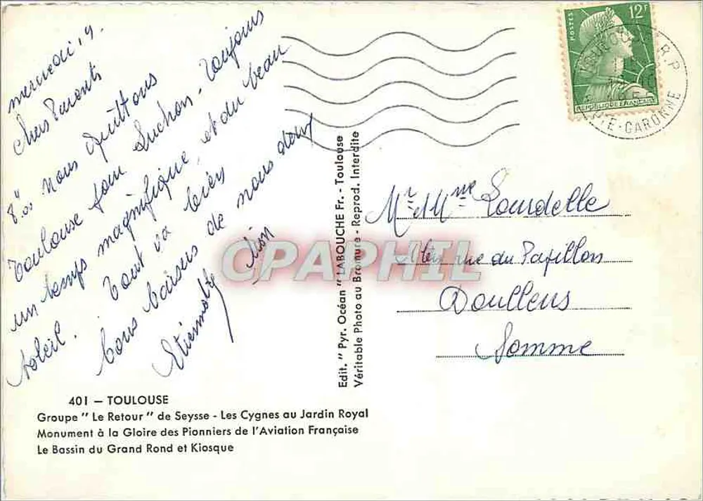 Os jardins de Toulouse — Colagem de 4 vistas — Édit. 'L'Abouche Fr.' - Verso