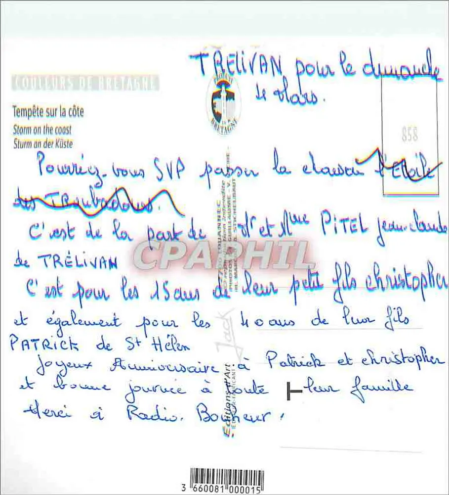Tempestade na Bretanha — Carte postale de collection — Éditions de la Côte de Bretagne - Verso