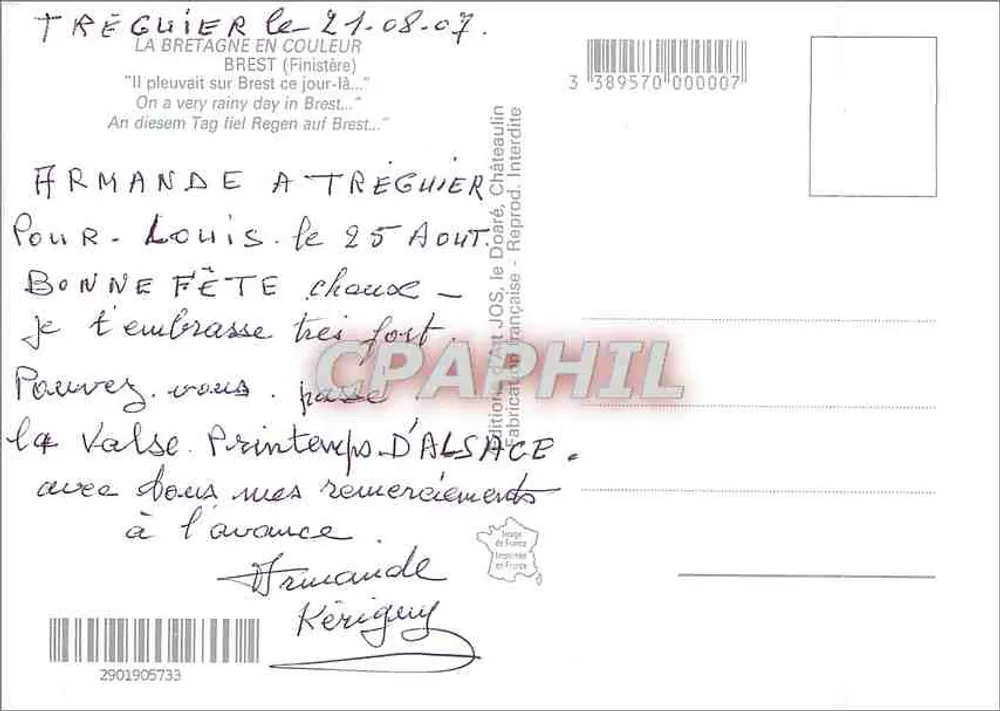 Brest — rua molhada com marinheiro — edição JOS le Doaté, Châteaulin - Verso