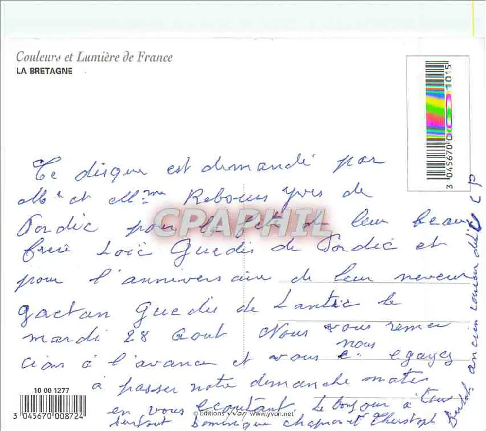 Bretagne — Küstenlandschaft mit Leuchtturm, Vögeln und Wellen — Éditions Yvon - Rückseite