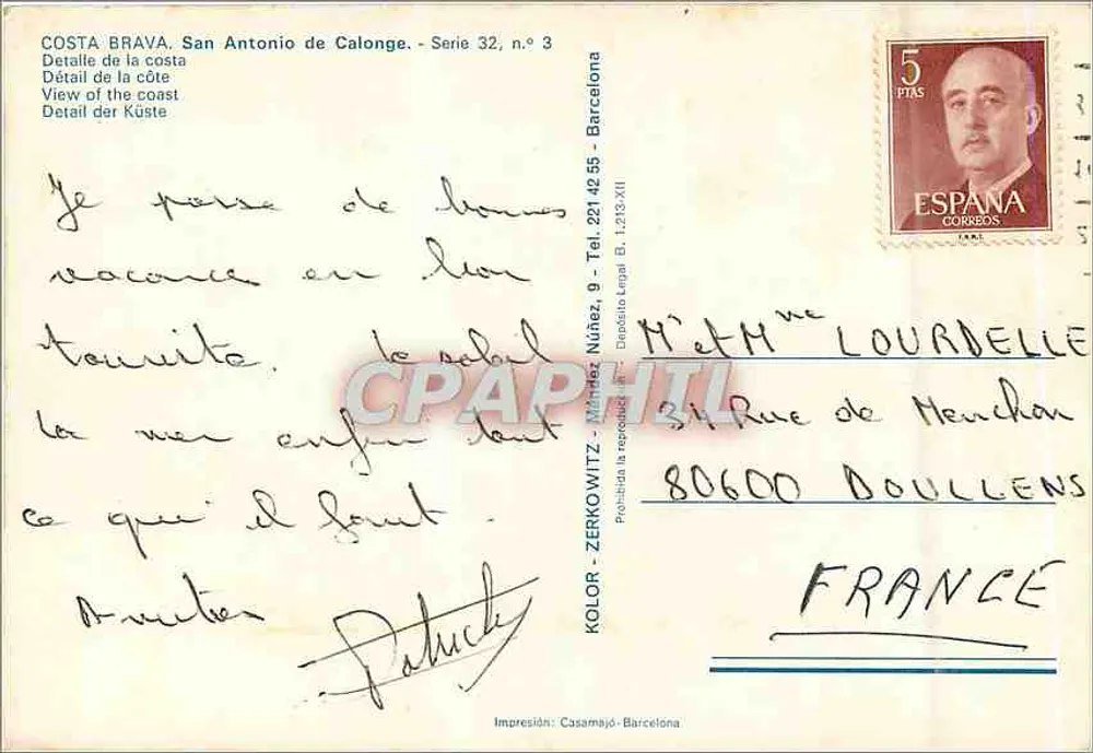 Costa Brava. San Antonio de Calonge — Détail de la côte — Kolor - Zerkowitz, série 32, n°3 - Verso